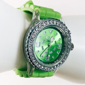 Geneva Silicone Rhinestone Green Watch